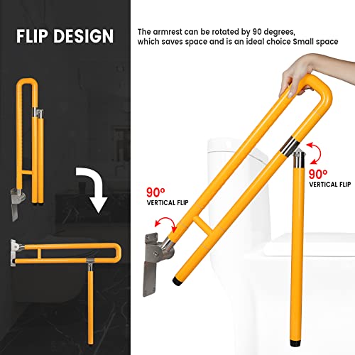 Handicap Grab Bars Rails, 29.5 Inch Foldable Toilet Bar Flip Up Arm Rails with Anti-Slip Grip Shower Assist Aid Safety for Elderly Pregnant Women Disabled Bar (Yellow) - color: Yellow
