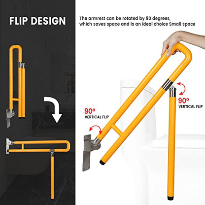 Handicap Grab Bars Rails, 29.5 Inch Foldable Toilet Bar Flip Up Arm Rails with Anti-Slip Grip Shower Assist Aid Safety for Elderly Pregnant Women Disabled Bar (Yellow) - color: Yellow