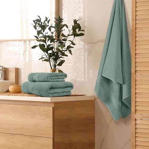 Belizzi Home Ultra Soft 3 Pack Cotton Towel Set, Contains a Bath Towel 28x55 inch, a Hand Towel 16x24 inch & a Wash Coth 12x12 inch, Ideal Everyday use, Compact & Lightweight - Jade - color: Jade, size: 3 Pack Towel Set