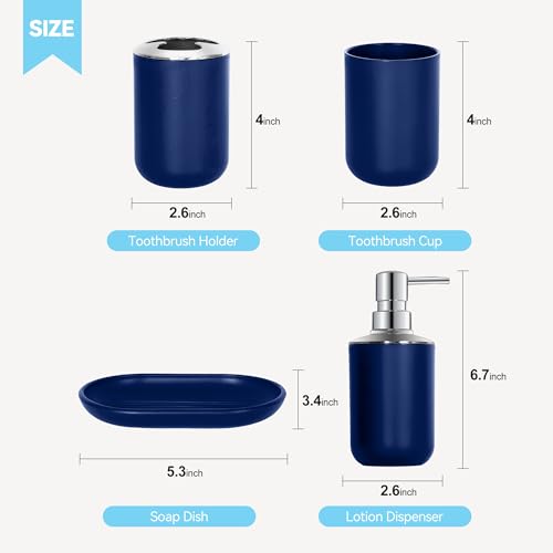 Blue Bathroom Accessories Set 4 PCS, Blue Bathroom Accessories | Plastic Soap Dispenser and Toothbrush Holder Set, Soap Dish and Mouthwash Cup, Boho Bathroom Decor, Bathroom Set - size: 4Pcs Blue