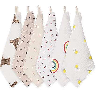 Baby Msulin Washcloths Newborn Face Towel - Baby Muslin Burp Cloths 6Pack Soft Absorbent Natural Cotton Wash Towel 10"X10" Baby Bath Towels Wipes Baby Registry as Shower - color: 4 Layers-6pack-coton