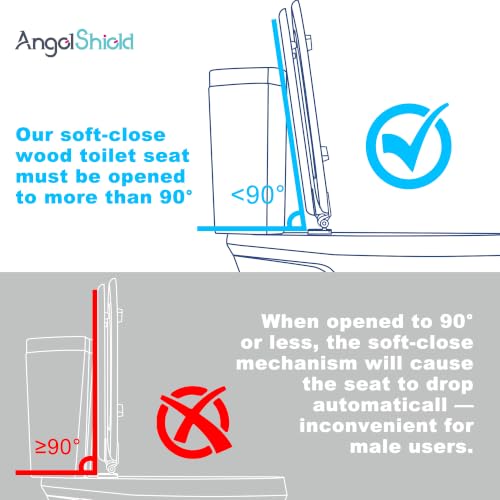 Angel Shield Elongated Wooden White Toilet Seat Quiet Close 18.5" | Quick Release Metal Hinges, Adjustable Fit for Standard Elongated Toilets, Easy to Install&Clean - color: White Wood, size: Elongated