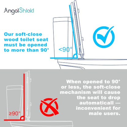Angel Shield Elongated Wooden White Toilet Seat Quiet Close 18.5" | Quick Release Metal Hinges, Adjustable Fit for Standard Elongated Toilets, Easy to Install&Clean - color: White Wood, size: Elongated