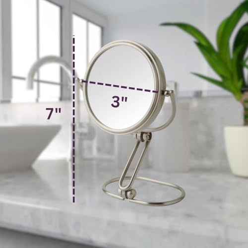 JERDON Compact Magnifying Mirror - Folding 3" Travel Mirror with 15X & 1X Magnification - Model MC315N | Folding Compact for Travel, 1X Reverse Side, 7" Open Height - size: 1"L x 3"W