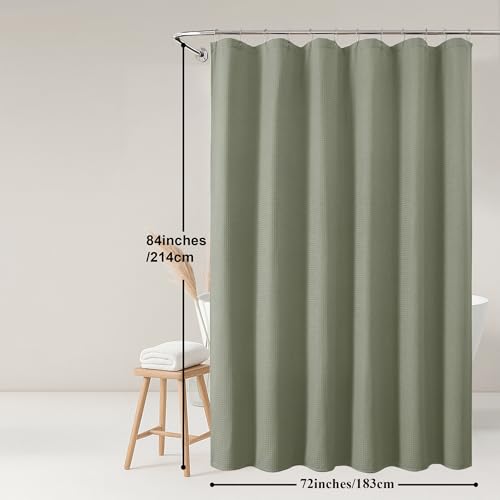 Sage Green Shower Curtain 84 Inches Extra Long, Waffle Weave Heavy Fabric Shower Curtain for Bathroom, Waterproof Soft Hotel Spa Luxury Elegant Bath Curtains, Machine Washable, 72x84 Inch - color: Sage Green, size: 72"W x 84"L (Pack of 1)