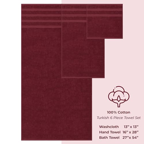 American Soft Linen 100% Cotton Luxury Turkish Towels, 6 Piece Towel Set | Soft Absorbent Quick Dry OEKO Tex Standard 100 Certificated Durable Machine Washable Premium Hotel Quality - color: Bordeaux Red