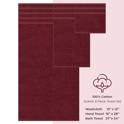 American Soft Linen 100% Cotton Luxury Turkish Towels, 6 Piece Towel Set | Soft Absorbent Quick Dry OEKO Tex Standard 100 Certificated Durable Machine Washable Premium Hotel Quality - color: Bordeaux Red