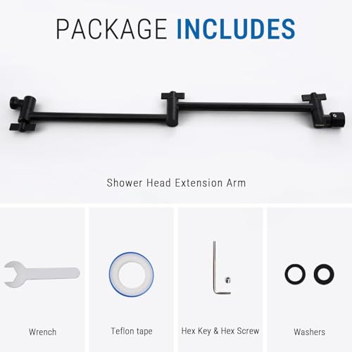 G-Promise 18 Inch Solid Brass Shower Head Extension Arm (Matte Black) | Rise or Lower Shower Head, All Metal, Height & Angle Adjustable Extender, Firmly Secure Shower Head, Easy to Install - color: Matte Black