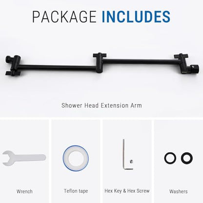 G-Promise 18 Inch Solid Brass Shower Head Extension Arm (Matte Black) | Rise or Lower Shower Head, All Metal, Height & Angle Adjustable Extender, Firmly Secure Shower Head, Easy to Install - color: Matte Black