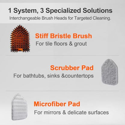 CLEANHOME Tile Tub Scrubber Brush for Cleaning Toilet Wall,Bathtub,Sink | 3 Different Function Cleaning Heads, 56" Extendable Long Handle, Bathroom No Scratch Shower Scrubber - color: Gray
