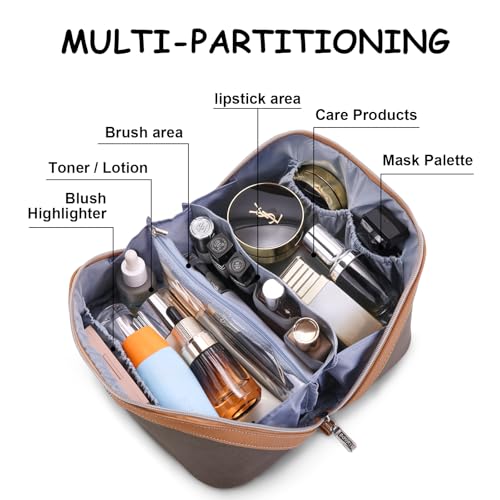 BOYATU Travel Makeup Bag Organizer Cosmetic Bag: 3 Pcs Set Make up Bags for Women with Handle - Waterproof Vegan Leather Toiletry Bags Travel Essentials Pouch with Compartments (A-02-Grey) - color: 02-B-Grey