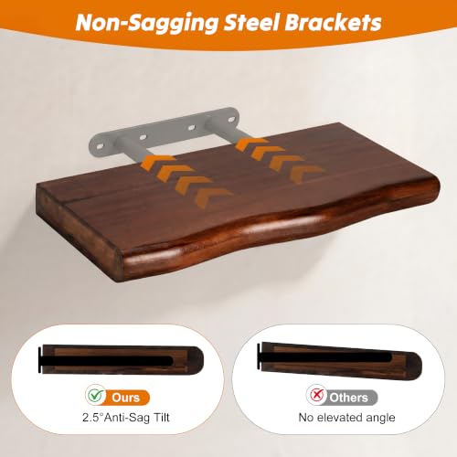 Solid Wood Live Edge Floating Shelves Set of 2 – 16" Rustic Wall Shelf with Hidden Bracket System, Wall Mounted Shelves for Bathroom, Kitchen, Living Room, Bedroom (Walnut) - color: Walnut, size: 16inch