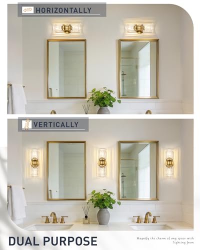 Gold Wall Sconces, HWH Single Wall Vanity Light Fixture for Bathroom Living Room Bedroom, Bathroom Wall Sconces with Bell-Shaped Clear Glass, Gold Finish, 5HZG106B-2W BG - color: Brushed Gold, size: 2-Light