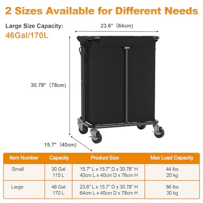 Hodonas Laundry Basket with Wheels, Rolling Laundry Hamper, 46 Gallons (170L), Removable and Machine Washable Liner, Steel Frame, Large Laundry Cart for Laundry Room, Bedroom, Bathroom, Dorm - Black - color: Black