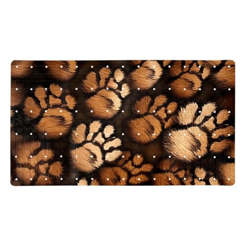 Non Slip Bathtub Mat Brown Dog Paw Prints Bathroom Shower Tub Mats with Suction Cups and Drain Holes for Kids and Adults 15.7x27.9 in