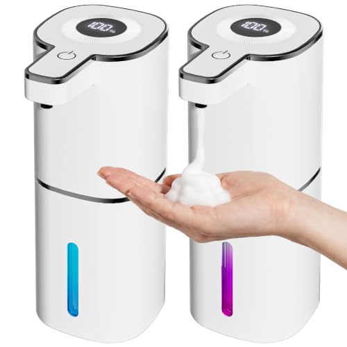 2 Pack Automatic Foaming Soap Dispenser Touchless, Digital Display, 14.2oz | 4-Level Adjustable, USB-C Rechargeable, IPX5 Waterproof, Wall Mount Soap Dispenser for Bathroom Kitchen Dish and Hand Soap