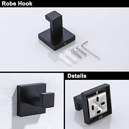 TURS Black 3-Piece Towel Holder Set Towel Ring Toilet Paper Holder Towel Hook, Stainless Steel Bathroom Hardware Set, Wall Mounted. - color: Black