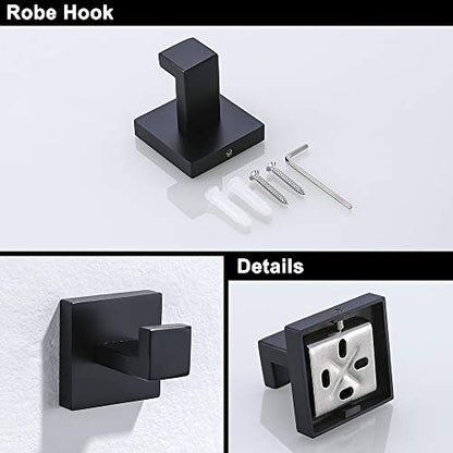 TURS Black 3-Piece Towel Holder Set Towel Ring Toilet Paper Holder Towel Hook, Stainless Steel Bathroom Hardware Set, Wall Mounted. - color: Black