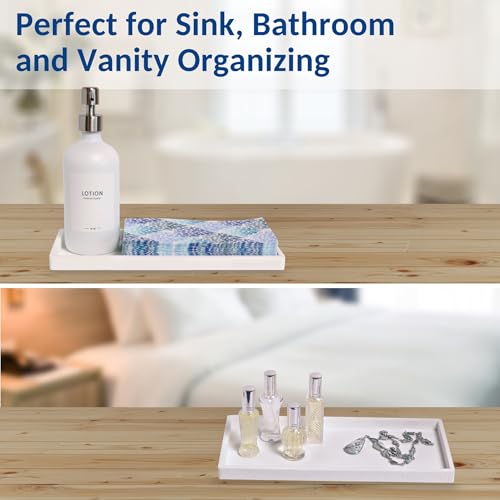 Silicone Countertop & Vanity Bathroom Tray – 2 PC 11.7" | Bathroom Tray Set, Bathroom Tray Countertop, Bathroom Counter Tray, Dish Soap Kitchen Tray & Bathroom Organizer Countertop - color: White, size: 2 PC Large - 11.7”