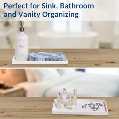 Silicone Countertop & Vanity Bathroom Tray – 2 PC 11.7" | Bathroom Tray Set, Bathroom Tray Countertop, Bathroom Counter Tray, Dish Soap Kitchen Tray & Bathroom Organizer Countertop - color: White, size: 2 PC Large - 11.7”