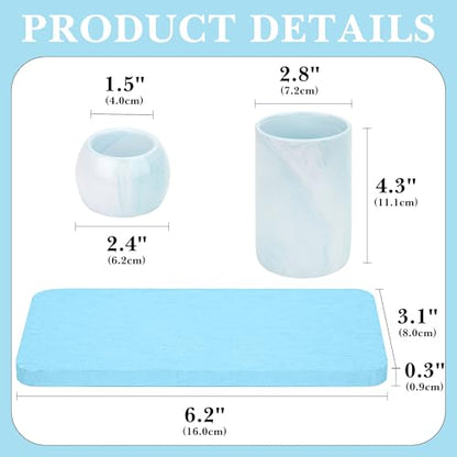 Ceramic Toothbrush Holder & Toothbrush Cup with Diatomite Tray for Bathroom, Bathroom Tumbler Cups Reusable Toothbrush Mouthwash Cup, Shower Counter Storage Organizer (Blue) - color: Blue Combination