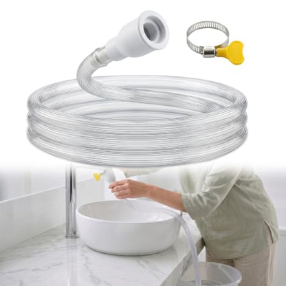 6.5FT Warmfarm Sink Hose Attachment for Faucet,PVC Faucet Hose Adapter for Sink with Stainless Steel Clamp,Portable Water Transfer for Garden, Pet Bathing, Cleaning - size: 6.5FT