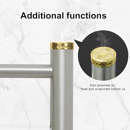Electric Towel Warmer Rack,Heating Towel Warmer,Timer & Temperature Control,Wall-Mounted Plug-in for Bathroom,Brushed,Stainless Steel,10-Bar(31.5x20.08x4.41in) - color: Round-matte Brushed With Gold Top, size: 10 Bars
