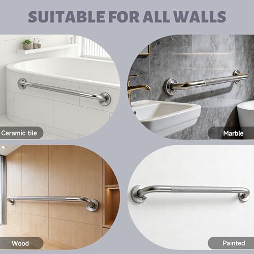 36 Inch Shower Grab Bar 1.25" Dia,Brushed Nickel Anti Slip Bathroom Grab Bar, 304 Stainless Steel Knurled Handicap Grab Bars, Safety Support Handrail, Bath Shower Handle for Elderly Injury Senior