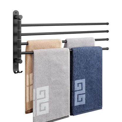 NearMoon Swivel Towel Rack, 19.5" Thicken 304 Stainless Steel 4-Arm Towel Bar, Space Saving Wall Mounted Towel Holder with Hook, Rustproof Swing Out Towel Hanger for Bathroom, Kitchen (Matte Black) - color: Matte Black, size: 19.5 Inch