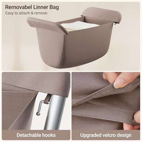 ELYKEN Laundry Basket with Wheels, Collapsible Laundry Hamper, Camel Brown | Removable Liner Bag, Foldable Design, Sturdy Metal Frame, 4 Casters, 32”H Laundry Cart for Bedroom, Bathroom & Laundry Room - color: Camel Brown, size: 23.2"L x 13"W x 32"H