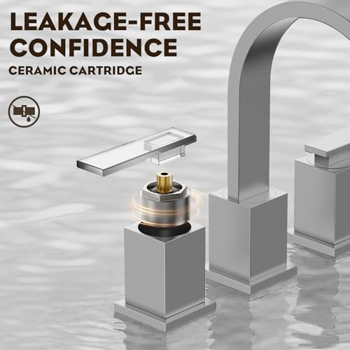 Brushed Nickel 3 Hole Bathroom Faucet 8 Inch Waterfall Vanity Faucet, Bathroom Sink Faucet with Pop Up Drain and Water Supply Line, WF011-BN - color: Brushed Nickel-8 IN