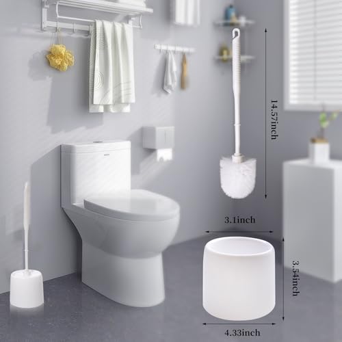 14 Sets Toilet Brush and Holder Set 14.57 Height Bathroom Cleaning Brush with Caddy, Toilet Bowl Scrubber for Deep Cleaning(White)