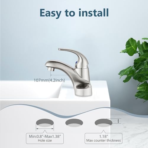 Brushed Nickel Bathroom Sink Faucet,Single Handle 4 Inch Centerset | Single-Handle RV Bathroom Faucet Fits 4-Inch Centerset Sinks,Includes Hot And Cold Supply Lines And A Matching Pop-Up Drain - color: Brushed Nickel