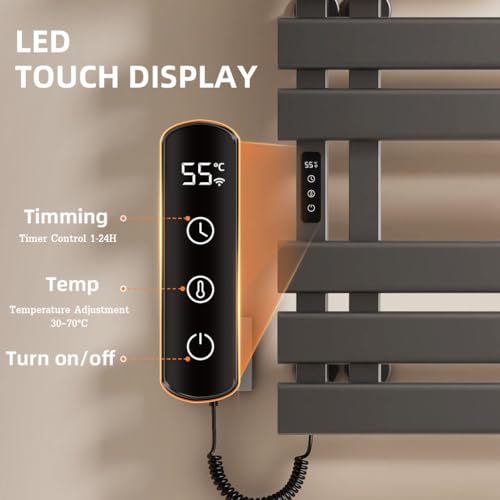 Smart Heated Towel Rack with Shelf,Electric WiFi Towel Warmer Rack App & Voice Control,Towel Drying Rack Wall Mounted,Towel Warming Rack with Led Timer,115-155℉,Flat Widen 6 Bar,Gray - color: Gray