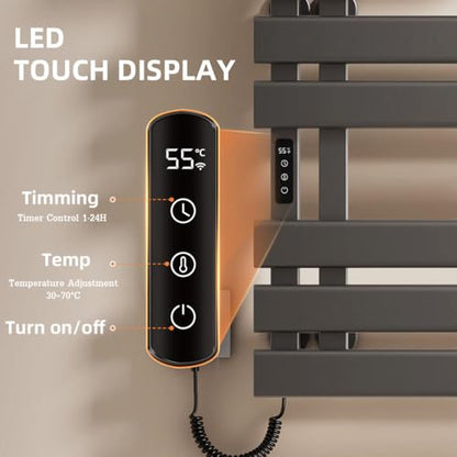 Smart Heated Towel Rack with Shelf,Electric WiFi Towel Warmer Rack App & Voice Control,Towel Drying Rack Wall Mounted,Towel Warming Rack with Led Timer,115-155℉,Flat Widen 6 Bar,Gray - color: Gray