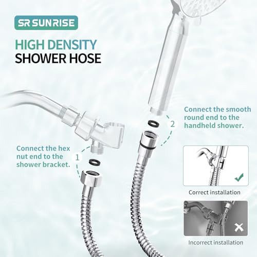 SR SUN RISE 2.45 Meters/96 Inches/8 Ft. Flexible 304 Stainless Steel Replacement Shower Hose Extra Long with Brass Fittings.Explosion-Proof. Polished Chrome - size: 2.45 m