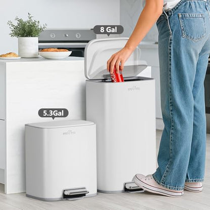 mVm Kitchen Trash Can, 5.3 Gal Trash Can with Lid, Smooth Edge Step Garbage Bin for Home Kitchen Office (White) - color: White, size: 5.3Gal