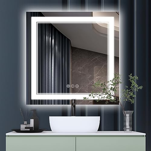 36x36 Inch RGB LED Bathroom Mirror with Lights | Front and RGB Backlit, Dimmable, Memory, Anti Fog, Shatterproof, Horizontal/Vertical, Lighted Mirrors for Bathroom Wall - color: Rgb Backlit, size: 36"L x 36"W