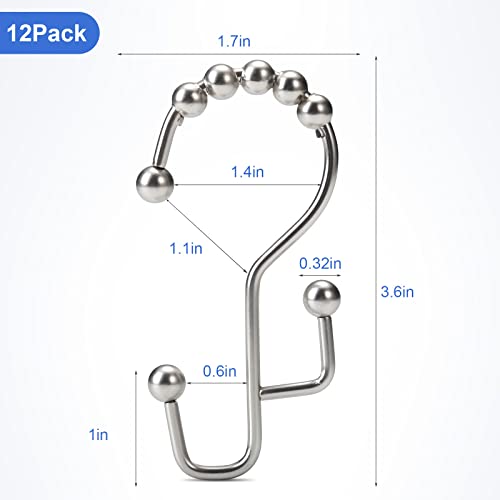 Shower Curtain Rings, SUTINE Double Shower Curtain Hooks, Rust-Resistant Stainless Steel Shower Curtain Rings, Easy Sliding Metal Shower Hooks for Shower Curtains & Liners, 12pcs-Matte Nickel - color: Matte Nickel