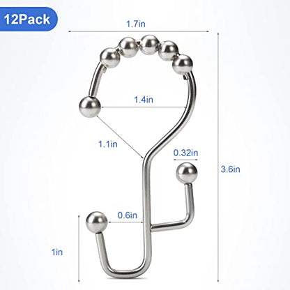Shower Curtain Rings, SUTINE Double Shower Curtain Hooks, Rust-Resistant Stainless Steel Shower Curtain Rings, Easy Sliding Metal Shower Hooks for Shower Curtains & Liners, 12pcs-Matte Nickel - color: Matte Nickel