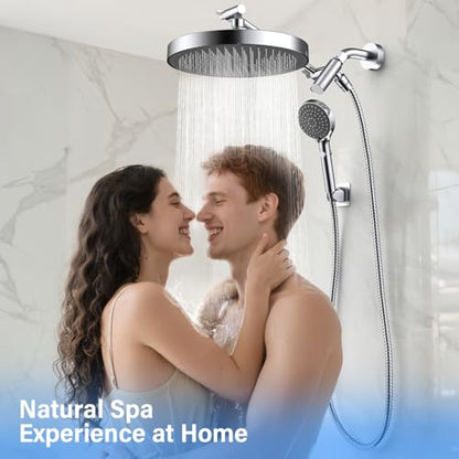 10" High Pressure Rain Shower Head with Handheld Spray Combo | Adjustable Integrated Extension Arm, Detachable Dual Shower Heads with 80" Long Stainless Steel Hose