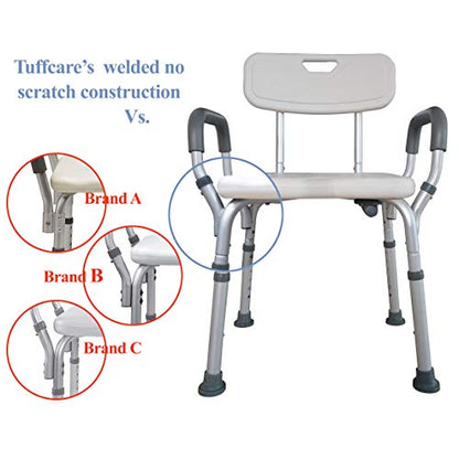 Deluxe Armed Shower & Bath Chair with Back & Arms, Snap On Tool Free Assembly, Lightweight & Seat Height Adjustable, Great for Travel (Hygienic with Back)