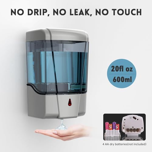 Automatic Soap Dispenser 20fl oz/600ml Touchless Wall Mount Liquid ABS Auto Hands Free Touchless Soap Dispensers Bathroom Kitchen 9031 Silver - color: Silver