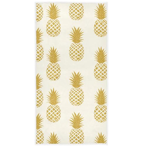 Pfrewn Golden Pineapple Hand Towels 16x30 in Tropical Fruit Pineapples Bathroom Towel Soft Absorbent Small Summer Bath Towel Kitchen Dish Guest Towel Home Bathroom Decorations - color: Golden Pineapple