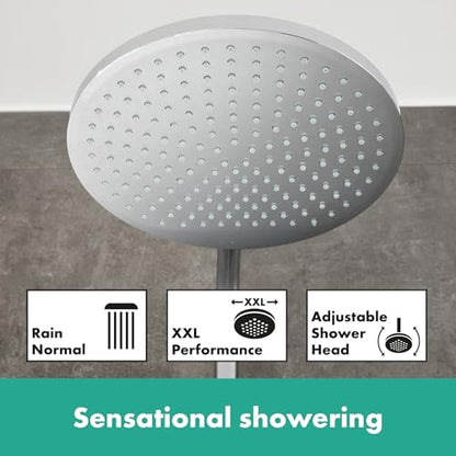 Hansgrohe Crometta S - Thermostat Shower System With Rainfall Head (⌀ 240 mm), Hand Shower (1 Spray), Hose, Rail and Round Head (1 Spray), Chrome, 27268000 - size: with thermostat, style: 1 spray mode + EcoSmart water saving