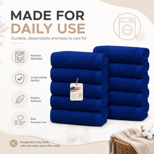 Ameri-Homes Navy Blue Washcloths Pack of 10, 100% Ring Spun Cotton | Soft Face Towel, Highly Absorbent 100% Ring Spun Cotton, 488 GSM Quick-Dry, 12.5 x 12.5 In, Wash Cloths for Bath Gym Spa - color: Navy Blue