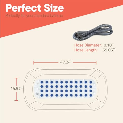 Bubble Bath Massager Mat for Bathtub, 47.24" x 14.57" Full-Body Heated Air Spa with 6-Level Adjustable Bubbles, Non-Slip Waterproof Design, Remote Control, For Stress, Muscle Relief & Relaxation, Blue - color: Blue