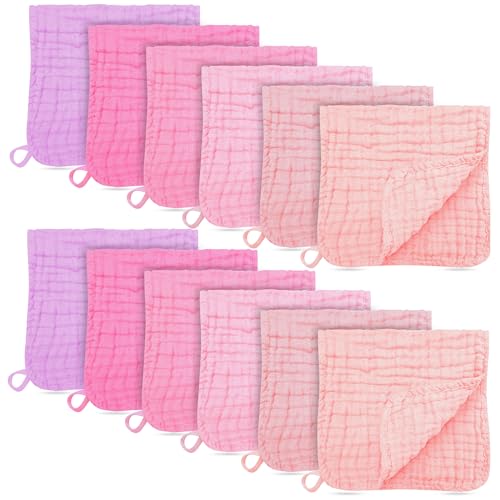 12 Pack Muslin Burp Cloths - Large 20" x 10", Ultra Absorbent 100% Cotton for Baby Drool and Messes - Soft, Gentle Baby Burp Rag for Boys & Girls -Pink, Purple, Sakura Series - color: Pink, Purple, Sakura Series, size: 20x10 Inch (Pack of 12)
