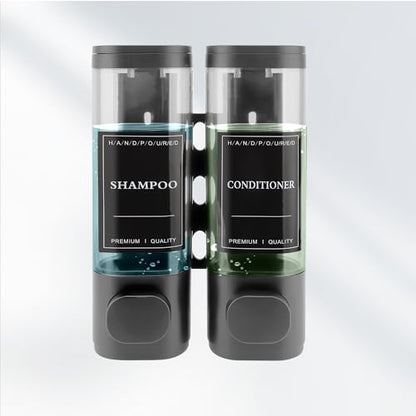 Shampoo and Conditioner Dispenser, 2 Chamber 300ml, Wall Mounted, Gray | Shower Soap Dispenser, Refillable Hand Soap Dispensers, Body Wash Dispenser for Bathroom, Kitchen, Hotel, Home - color: Gray, size: 2 Chamber