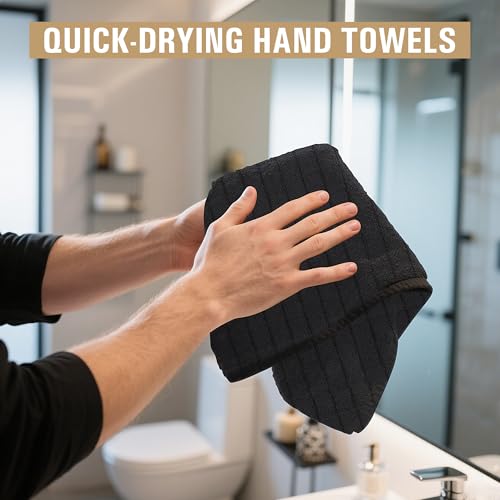 Salon Towels, 12 Pack Black Hand Towels for Bathroom, 16 by 27 Inches Bulk Quick Dry Absorbent Microfiber Hair Towel, Bathroom Towels for Gym Spa Barber Pedicure Makeup & Beauty